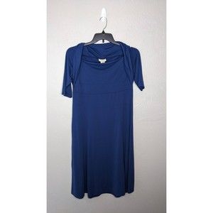 Travel Smith Womens Petite Small Blue 1/2 Sleeve Square Neck Dress